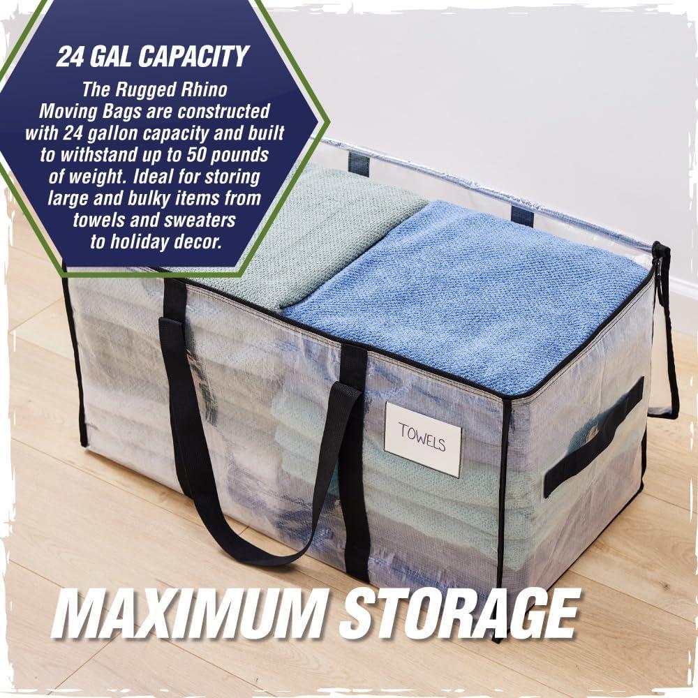 imageRUGGED RHINO Heavy Duty Extra Large Blue Moving Bags Durable Bag with Strong Handles and Zipper Moving Boxes Alternative for College Packing Holiday Dcor Space Saving Storage with Label 2 PackTranslucentBlue