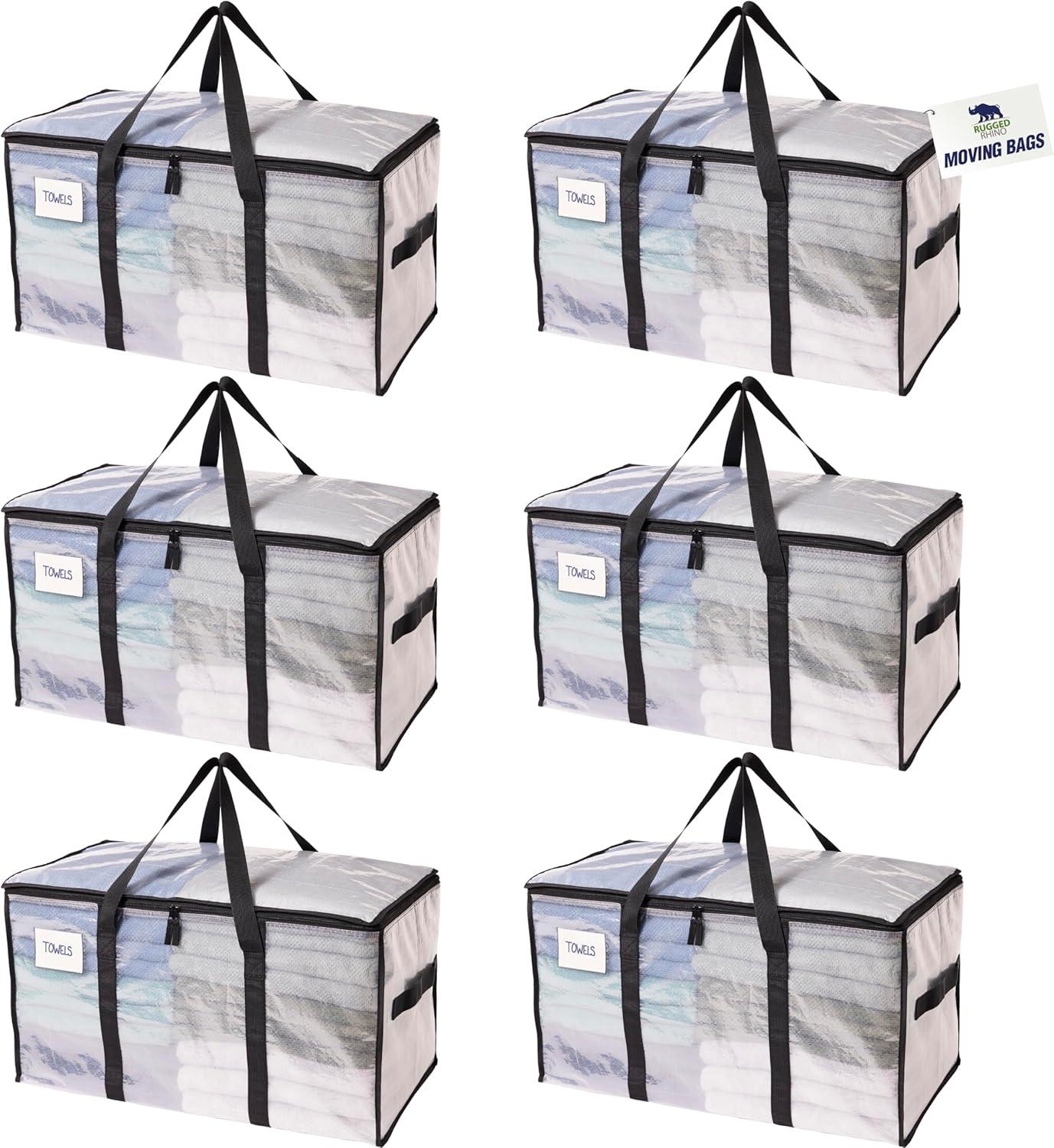 imageRUGGED RHINO Heavy Duty Extra Large Blue Moving Bags Durable Bag with Strong Handles and Zipper Moving Boxes Alternative for College Packing Holiday Dcor Space Saving Storage with Label 2 PackTranslucent
