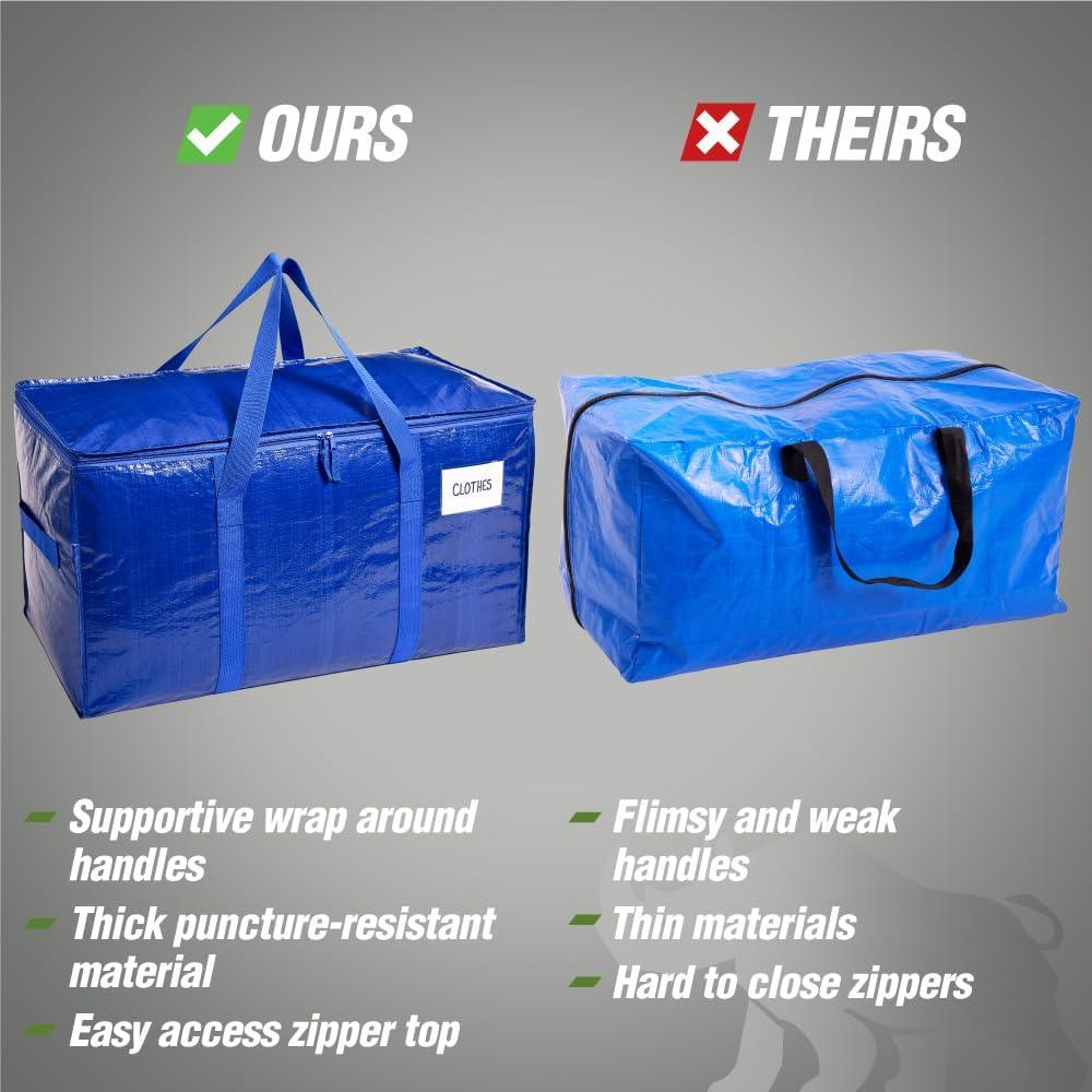 imageRUGGED RHINO Heavy Duty Extra Large Blue Moving Bags Durable Bag with Strong Handles and Zipper Moving Boxes Alternative for College Packing Holiday Dcor Space Saving Storage with Label 2 PackTranslucentBlue