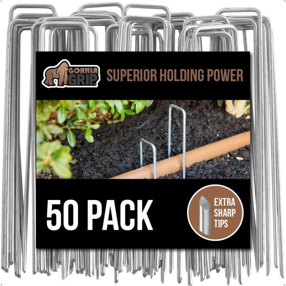 imageGORILLA GRIP 100 Pack Strong Galvanized Steel Landscape Staples RustResistant Sharp Tips Plant and Garden Stakes Adjustable Ground Yard Anchors Outdoor Metal Landscaping Pins for Lawn 6 Inch50 Pack