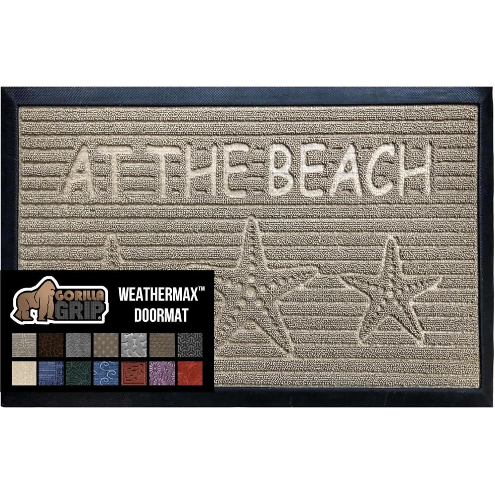 imageGORILLA GRIP 100 Waterproof AllSeason WeatherMax Doormat US Designed Natural Rubber Stain and Fade Resistant Low Profile Indoor Outdoor Door Mats Easy Clean Patio Mat 17x29 Steel ChevronSand Beach
