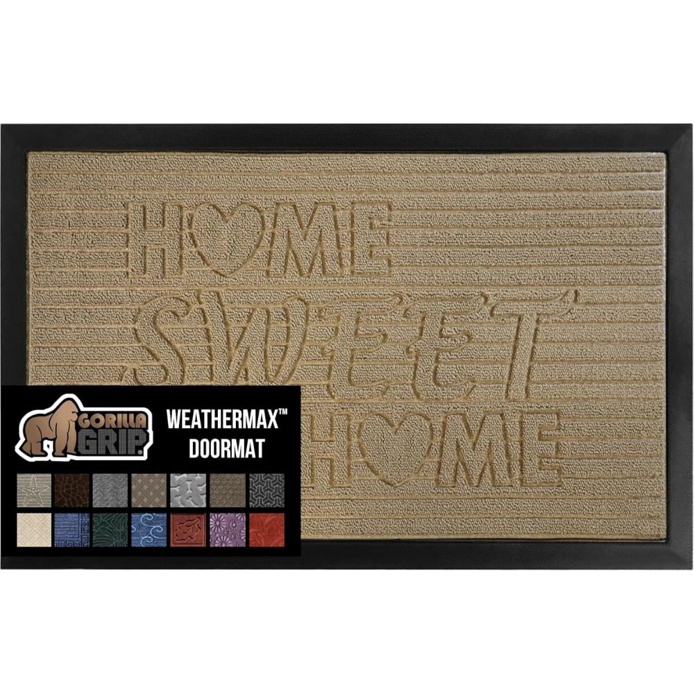 imageGORILLA GRIP 100 Waterproof AllSeason WeatherMax Doormat US Designed Natural Rubber Stain and Fade Resistant Low Profile Indoor Outdoor Door Mats Easy Clean Patio Mat 17x29 Steel ChevronAlmond Home Sweet Home