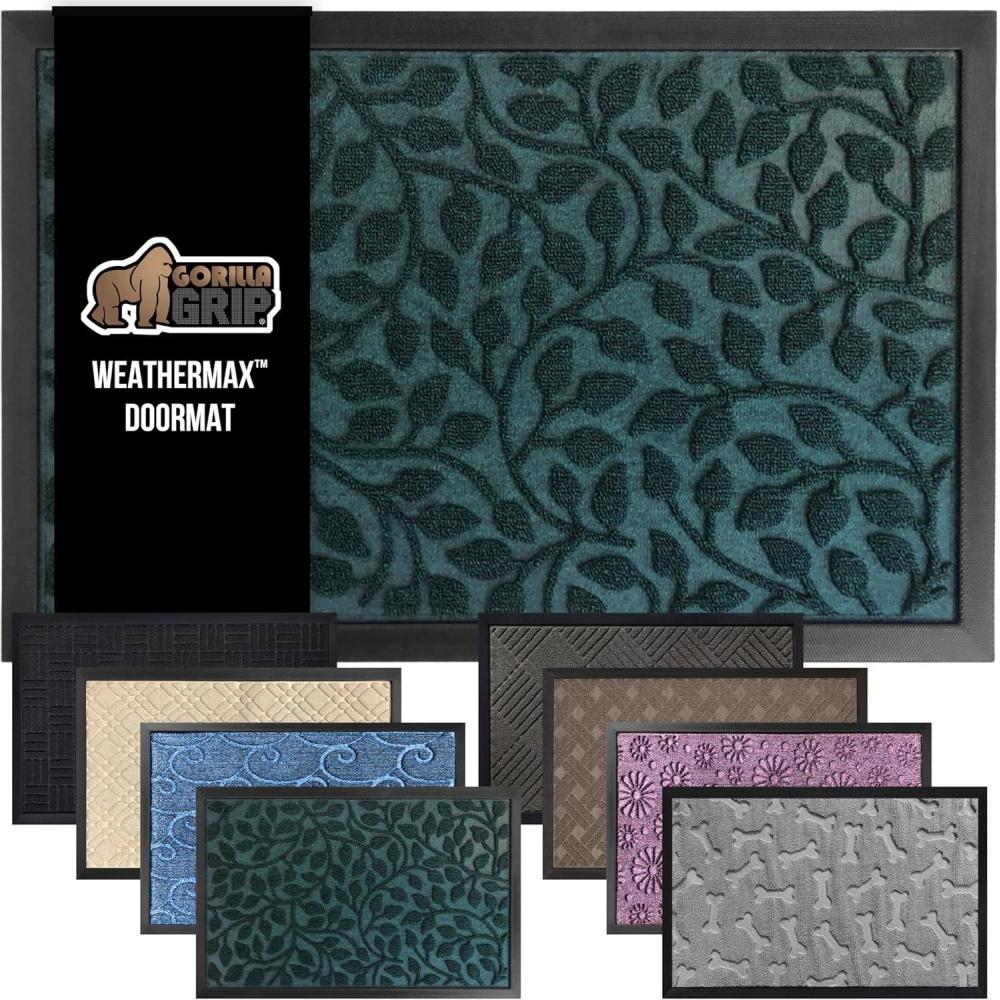 imageGORILLA GRIP 100 Waterproof AllSeason WeatherMax Doormat US Designed Natural Rubber Stain and Fade Resistant Low Profile Indoor Outdoor Door Mats Easy Clean Patio Mat 17x29 Steel ChevronMoss Vine Leaves