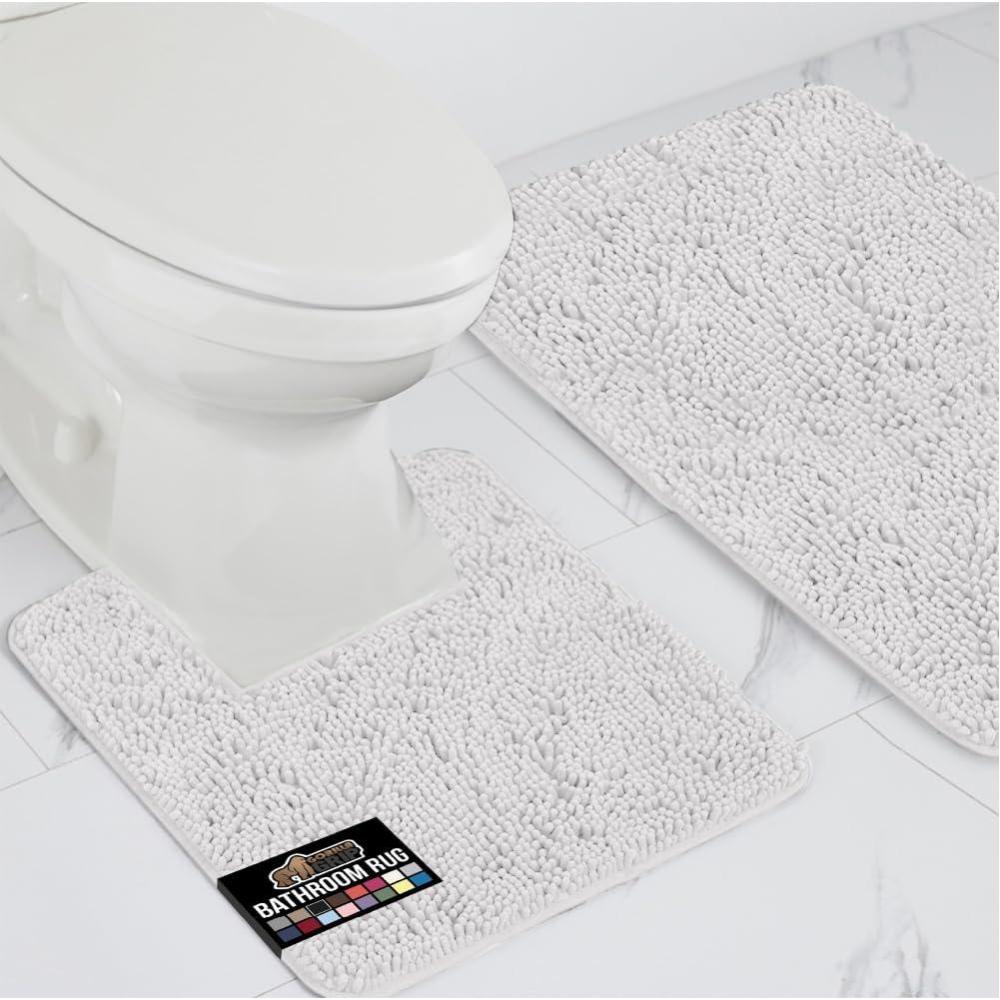 imageGORILLA GRIP Area Rug Sets 3 Piece Bath Mat Set and Oval Toilet Base with Rubber Backing Plush Absorbent Shaggy Chenille Washable Mats Includes 24x195 24x17 and 30x20 Inch Rugs GreyWhite