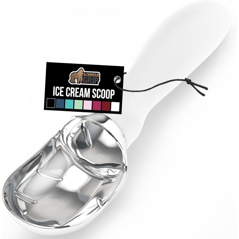 imageGORILLA GRIP BPAFree Heavy Duty Ice Cream Scoop Comfortable Ergonomic Handle Professional Grade Scooper for Perfect Round Scoops Spoon Frozen Hard Gelato Sorbet Cookie Dough Kitchen Tool BlackWhite