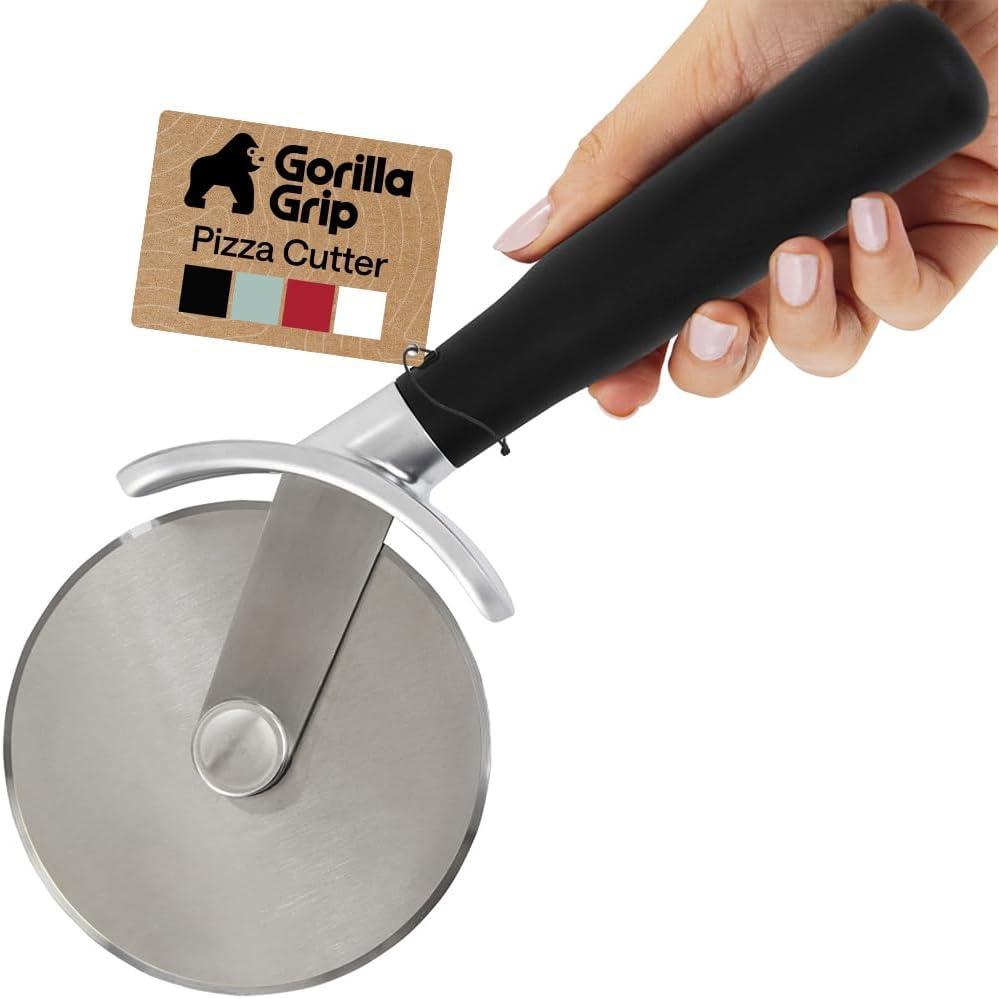 imageGORILLA GRIP BPAFree Large Pizza Cutter Wheel 9 Inch Sharp Stainless Steel Blade Slip Resistant Handle with Thumb Guard Protection Slice Thick or Thin Pizzas Pie Pastries in Seconds BlackBlack