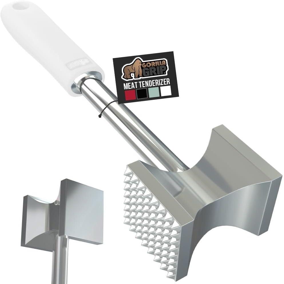 imageGORILLA GRIP BPAFree Patented DualSided Meat Tenderizer Tool Soft Comfortable Handle Heavy Duty Kitchen Mallet for Steak Beef Cutlets Commercial Grade Chicken Pounder Dishwasher Safe BlackWhite