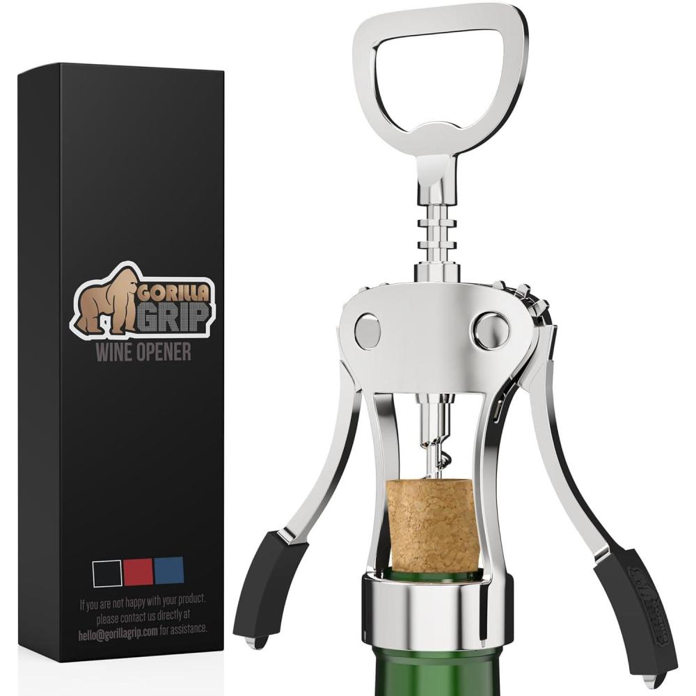 imageGORILLA GRIP BPAFree Premium Wine Opener Heavy Duty Zinc Alloy Wing Corkscrew Multifunctional Bottle Openers Remove Corks Caps Easy Use Sharp Cork Screw Dishwasher Safe Holiday Essential BlackBlack