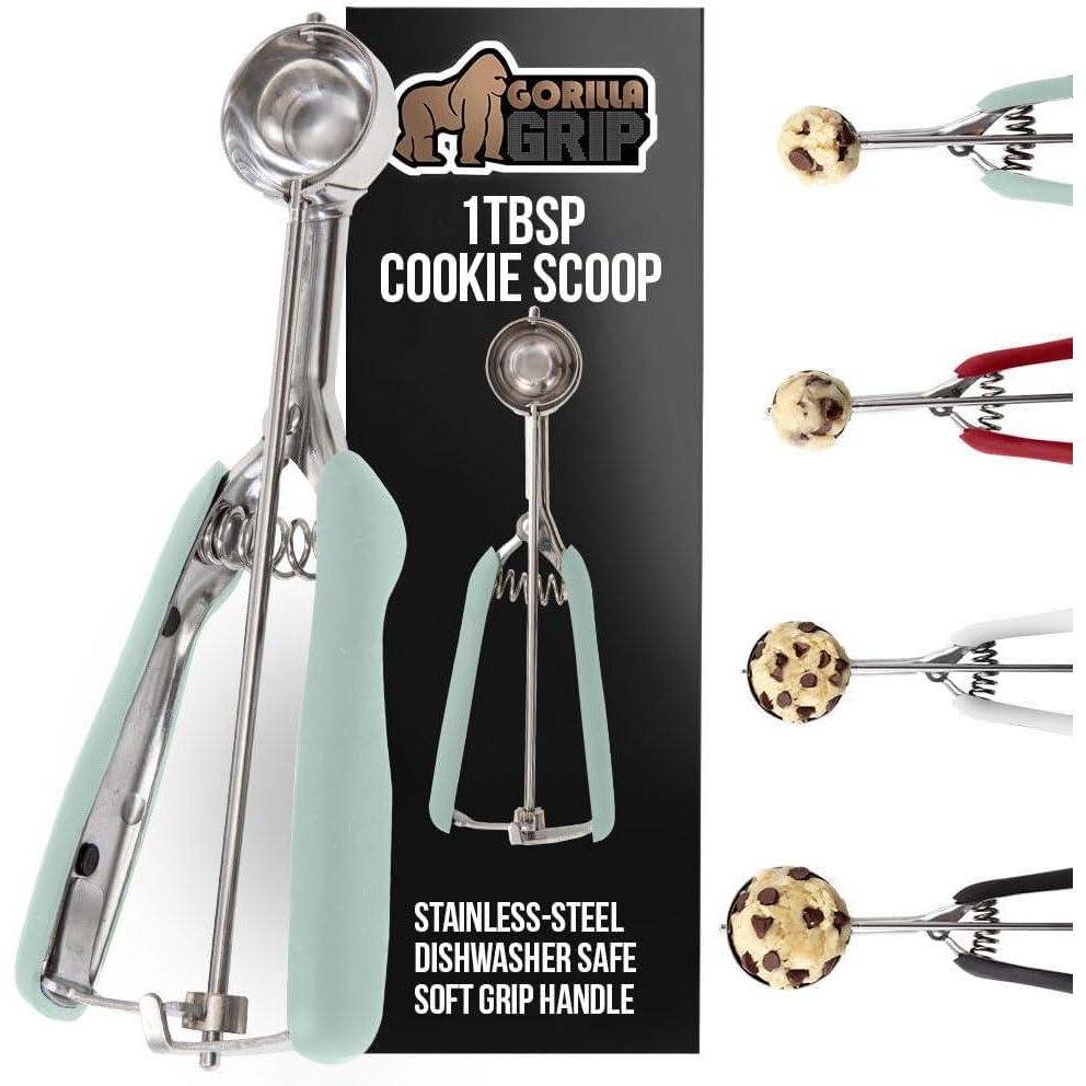 imageGORILLA GRIP BPAFree Stainless Steel Cookie Scoop 1 TBSP Scooper 60 Soft Grip Handle Easy Food Release Create Even Portion Sizes Multipurpose Kitchen Melon Baller Meatball Spring Scoops BlackMint