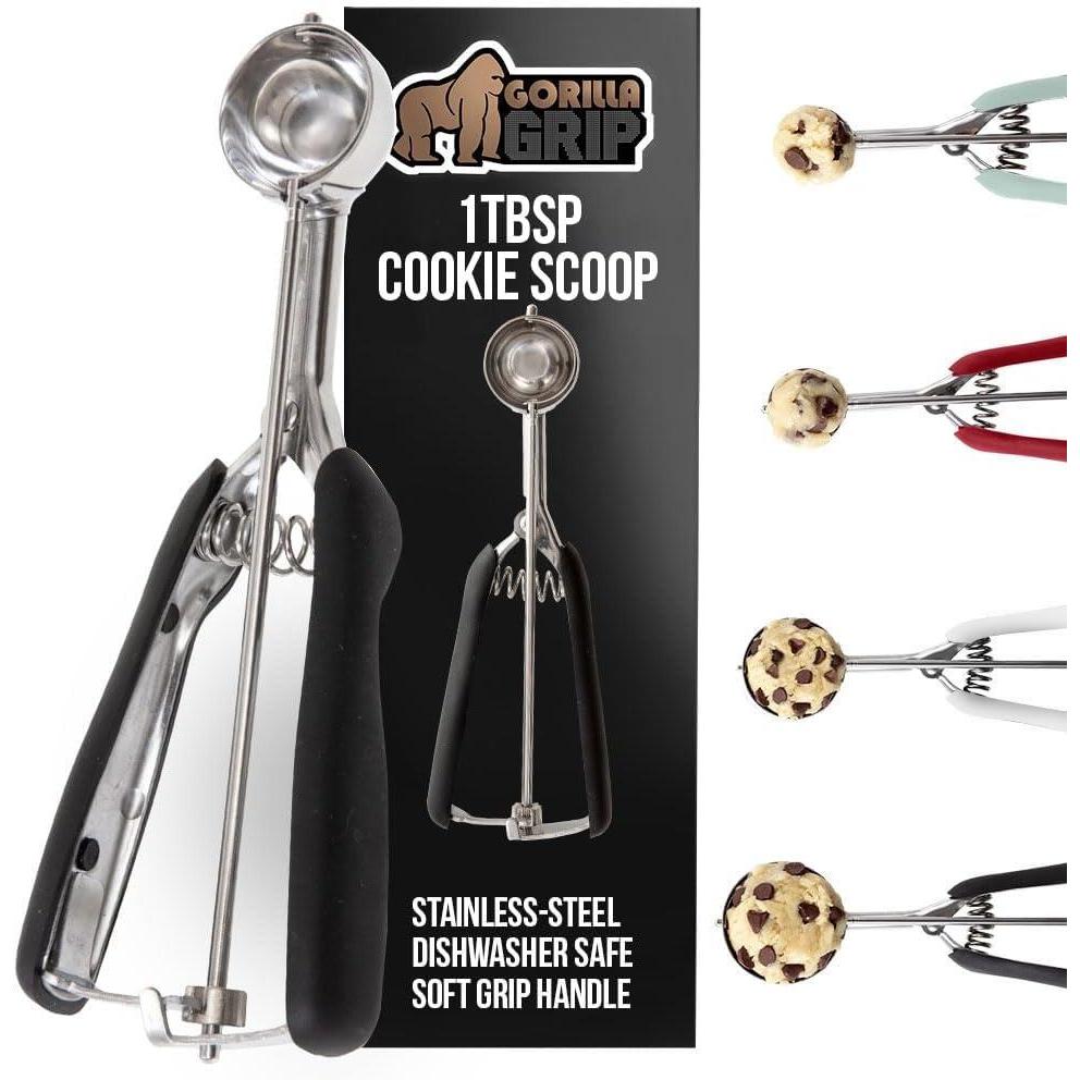 imageGORILLA GRIP BPAFree Stainless Steel Cookie Scoop 1 TBSP Scooper 60 Soft Grip Handle Easy Food Release Create Even Portion Sizes Multipurpose Kitchen Melon Baller Meatball Spring Scoops BlackBlack
