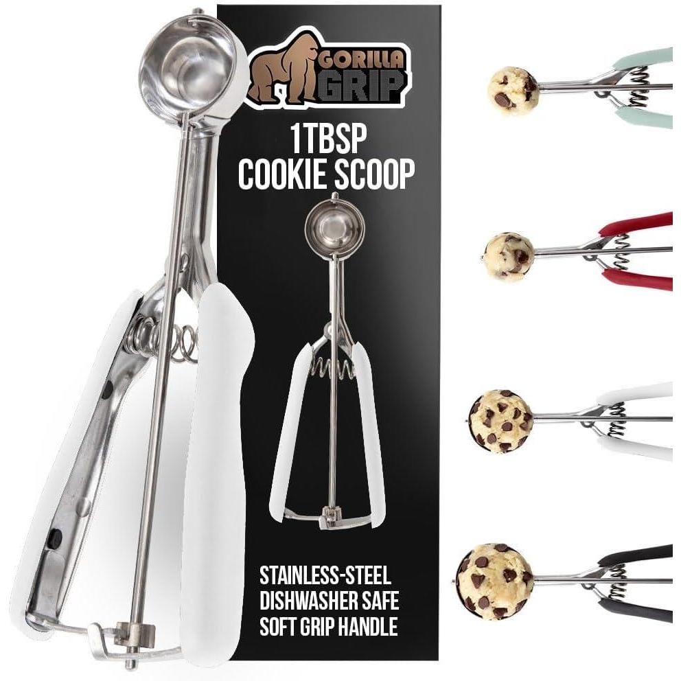 imageGORILLA GRIP BPAFree Stainless Steel Cookie Scoop 1 TBSP Scooper 60 Soft Grip Handle Easy Food Release Create Even Portion Sizes Multipurpose Kitchen Melon Baller Meatball Spring Scoops BlackWhite