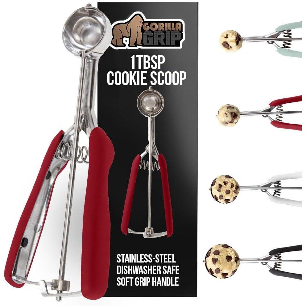 imageGORILLA GRIP BPAFree Stainless Steel Cookie Scoop 1 TBSP Scooper 60 Soft Grip Handle Easy Food Release Create Even Portion Sizes Multipurpose Kitchen Melon Baller Meatball Spring Scoops BlackRed