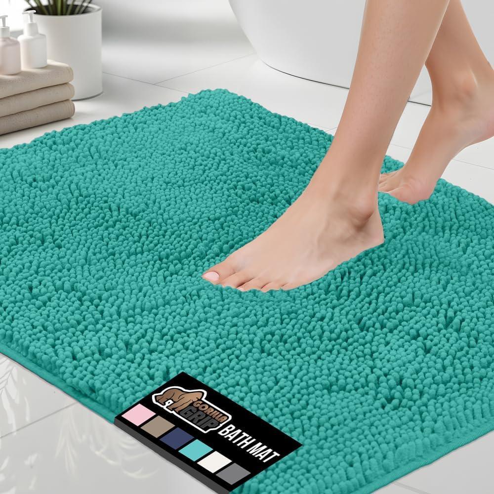imageGORILLA GRIP Bath Rug Mat 30x20 Thick Soft Absorbent Chenille Quick Dry Microfiber Mats Rubber Backing Washable Shower Floor Rugs US Designed Bathroom Bathmat Home Decor Accessories GreyTurquoise