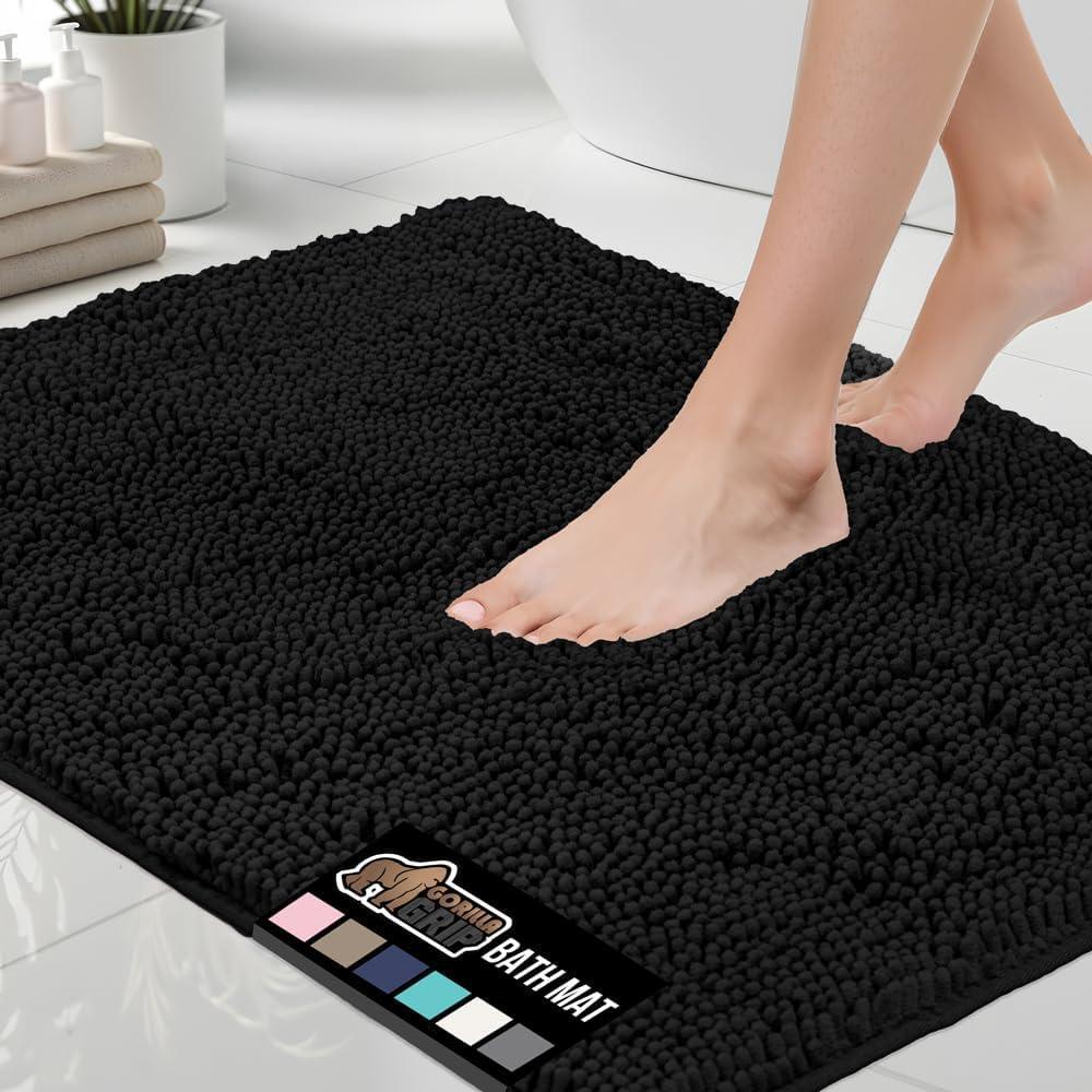 imageGORILLA GRIP Bath Rug Mat 30x20 Thick Soft Absorbent Chenille Quick Dry Microfiber Mats Rubber Backing Washable Shower Floor Rugs US Designed Bathroom Bathmat Home Decor Accessories GreyBlack
