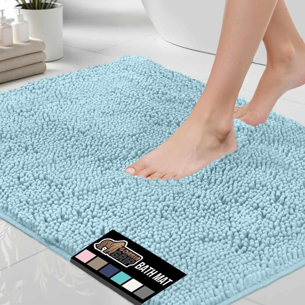 imageGORILLA GRIP Bath Rug Mat 30x20 Thick Soft Absorbent Chenille Quick Dry Microfiber Mats Rubber Backing Washable Shower Floor Rugs US Designed Bathroom Bathmat Home Decor Accessories GreySky