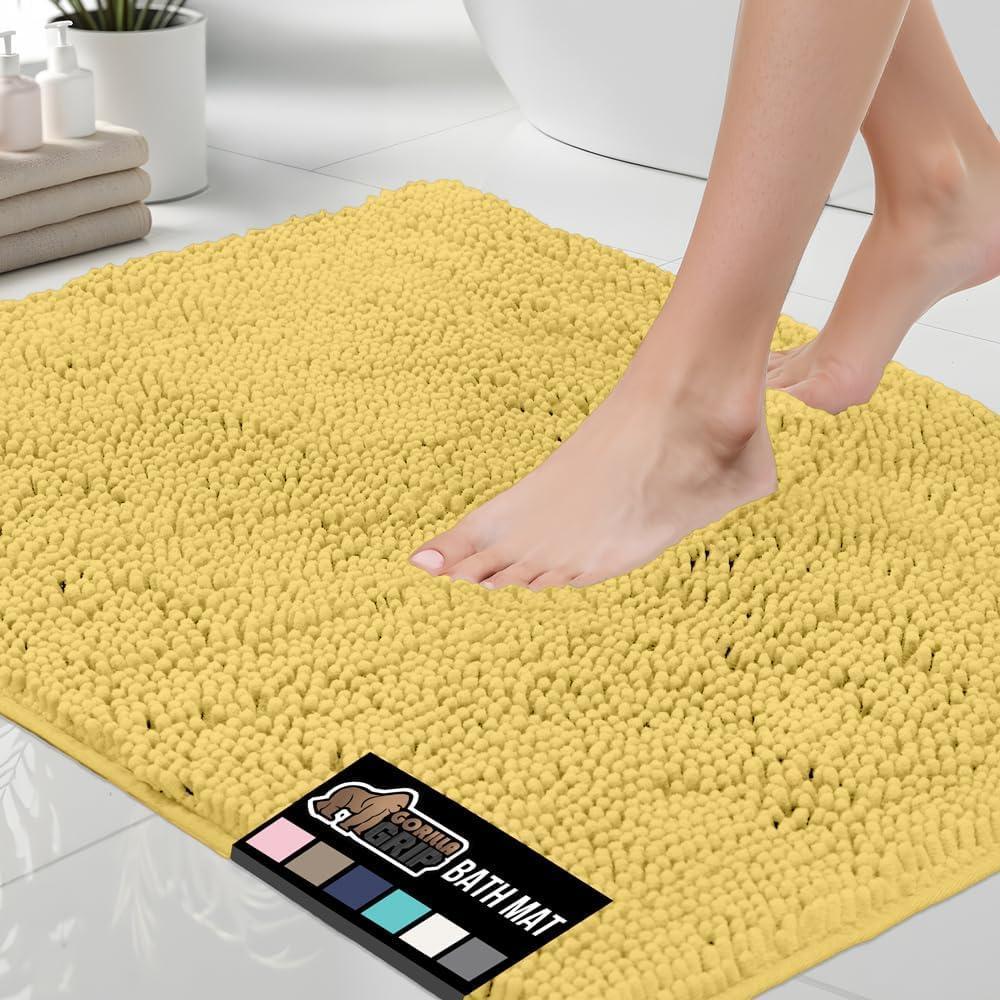 imageGORILLA GRIP Bath Rug Mat 30x20 Thick Soft Absorbent Chenille Quick Dry Microfiber Mats Rubber Backing Washable Shower Floor Rugs US Designed Bathroom Bathmat Home Decor Accessories GreyYellow