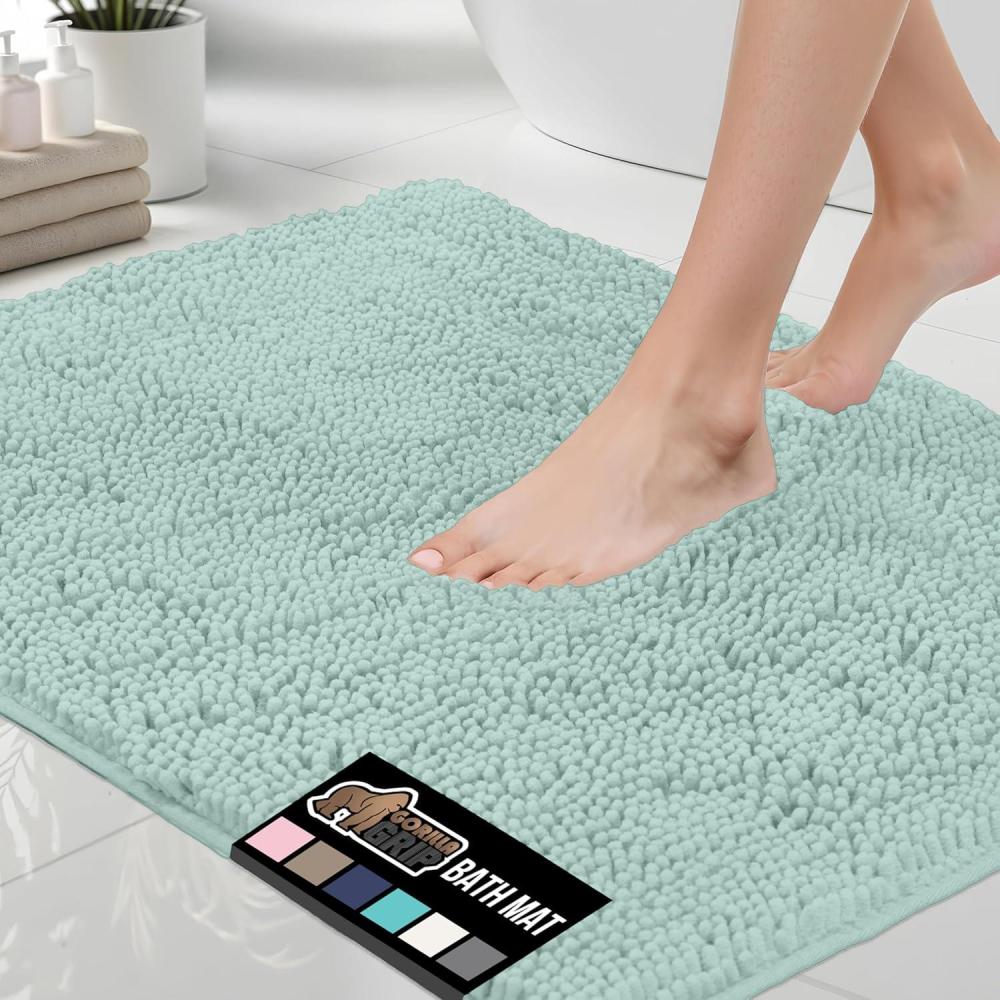 imageGORILLA GRIP Bath Rug Mat 30x20 Thick Soft Absorbent Chenille Quick Dry Microfiber Mats Rubber Backing Washable Shower Floor Rugs US Designed Bathroom Bathmat Home Decor Accessories GreySeablue