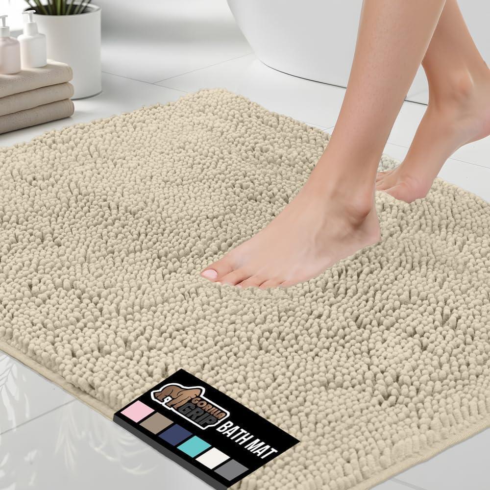 imageGORILLA GRIP Bath Rug Mat 30x20 Thick Soft Absorbent Chenille Quick Dry Microfiber Mats Rubber Backing Washable Shower Floor Rugs US Designed Bathroom Bathmat Home Decor Accessories GreySand