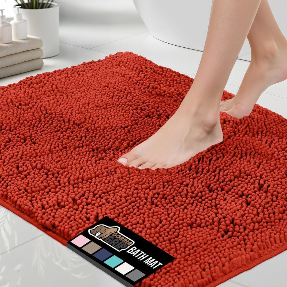 imageGORILLA GRIP Bath Rug Mat 30x20 Thick Soft Absorbent Chenille Quick Dry Microfiber Mats Rubber Backing Washable Shower Floor Rugs US Designed Bathroom Bathmat Home Decor Accessories GreySunset Orange