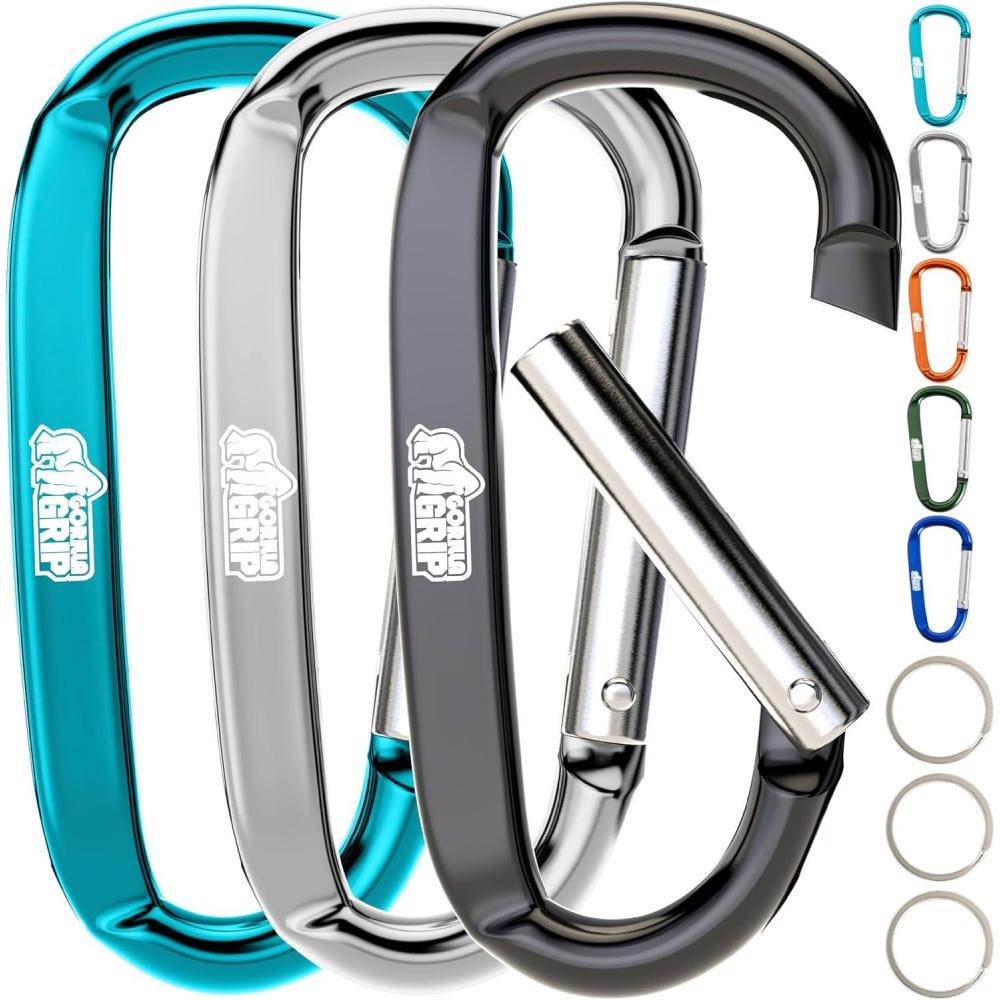 imageGORILLA GRIP Carabiner Clip 3 D Ring Heavy Duty Aluminum Key Holder Clips Hold 170lbs Rust ScratchResistant Camping Essentials Hiking Gear Tactical Backpacking KeychainsBlackSilverTurquoise