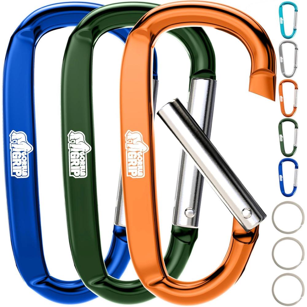 imageGORILLA GRIP Carabiner Clip 3 D Ring Heavy Duty Aluminum Key Holder Clips Hold 170lbs Rust ScratchResistant Camping Essentials Hiking Gear Tactical Backpacking KeychainsOrangeBlueHunter Green