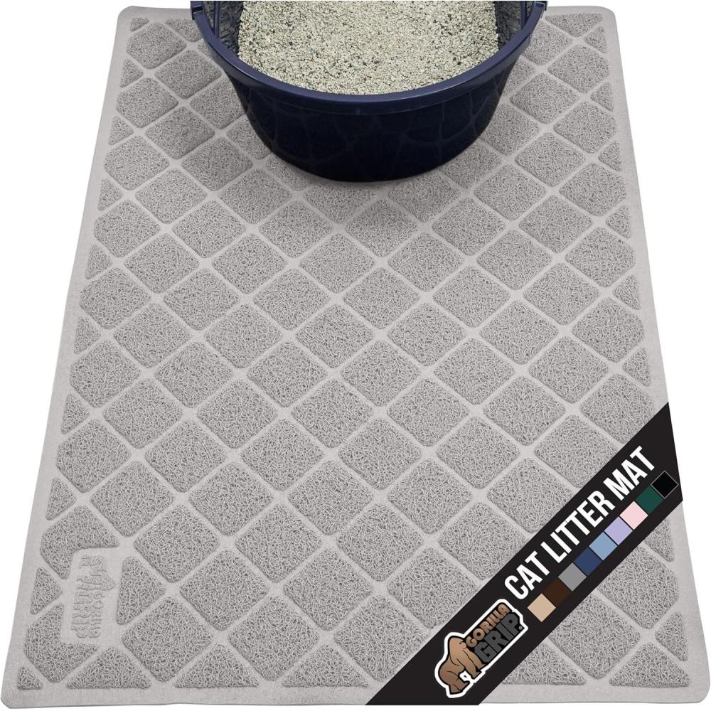 imageGORILLA GRIP Cat Litter Box Mat 35x23 Water Resistant US Designed Kitty Litter Trapping Mats Easy to Clean Scatter Control Less Mess and Clean Floors Kitten Supplies for Indoor Cats GrayLight Gray