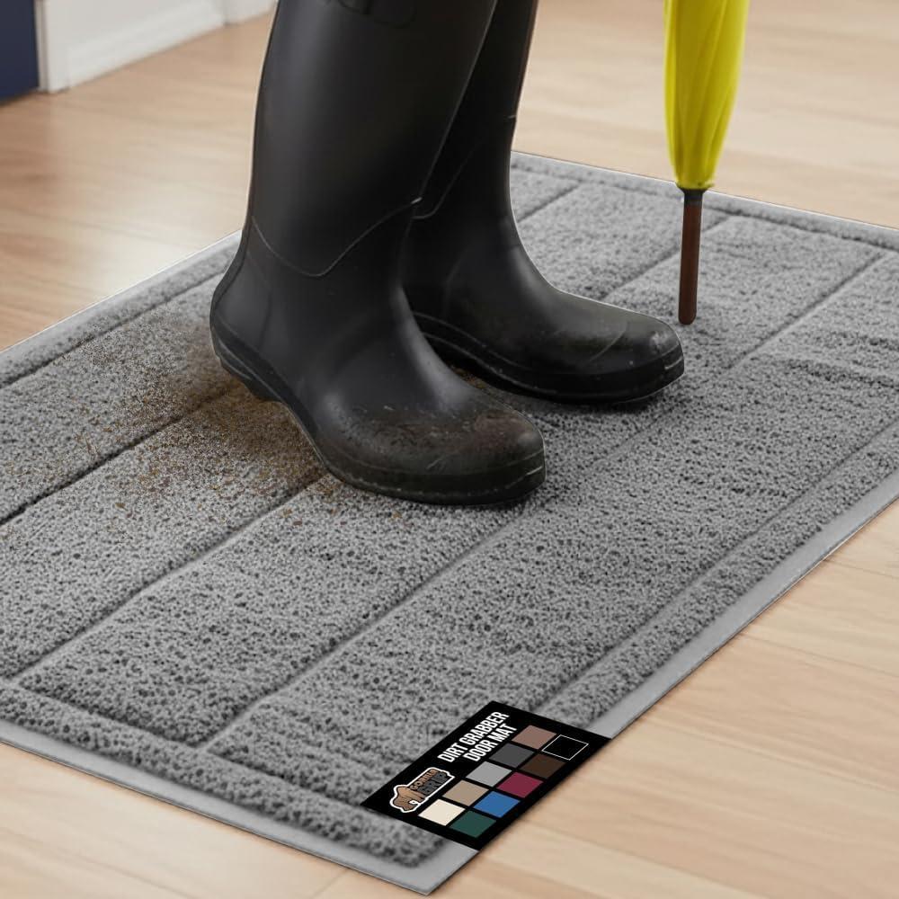 imageGORILLA GRIP Dirt Grabber Mesh Doormat LowProfile Stain and Fade Resistant Heavy Duty Quick Dry Striped Doormats Mats for Indoor or Outdoor Entry Shoe Scraper Garage Entrance Mat 47x35 Dark GrayGrey