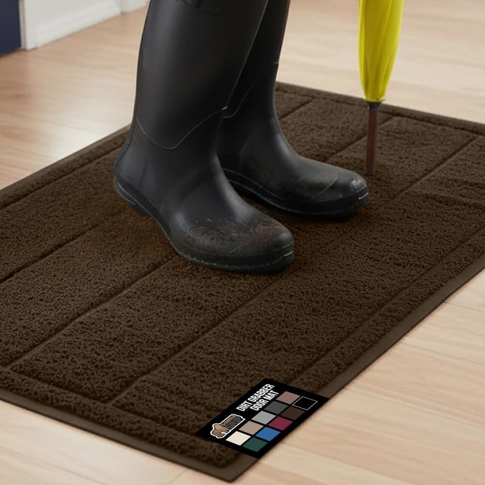 imageGORILLA GRIP Dirt Grabber Mesh Doormat LowProfile Stain and Fade Resistant Heavy Duty Quick Dry Striped Doormats Mats for Indoor or Outdoor Entry Shoe Scraper Garage Entrance Mat 47x35 Dark GrayBrown