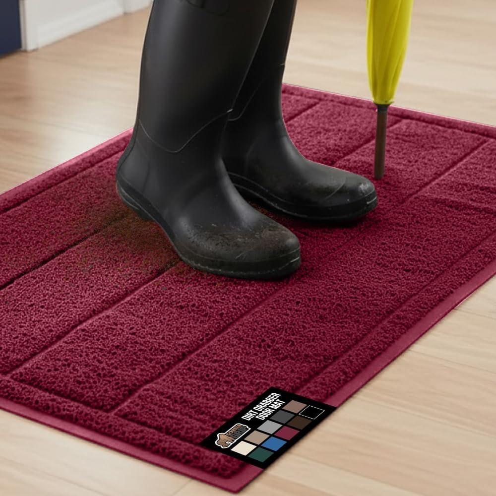 imageGORILLA GRIP Dirt Grabber Mesh Doormat LowProfile Stain and Fade Resistant Heavy Duty Quick Dry Striped Doormats Mats for Indoor or Outdoor Entry Shoe Scraper Garage Entrance Mat 47x35 Dark GrayBurgundy Wine