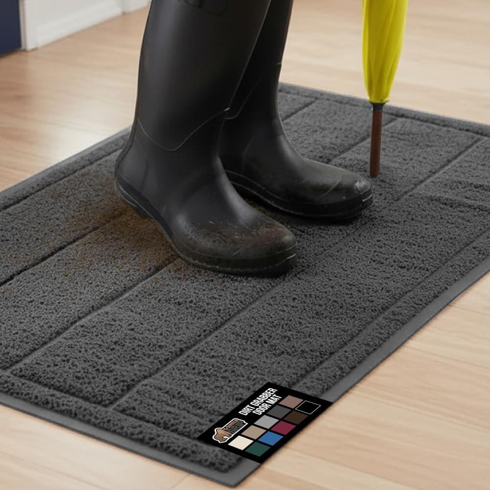 imageGORILLA GRIP Dirt Grabber Mesh Doormat LowProfile Stain and Fade Resistant Heavy Duty Quick Dry Striped Doormats Mats for Indoor or Outdoor Entry Shoe Scraper Garage Entrance Mat 47x35 Dark GrayDark Gray