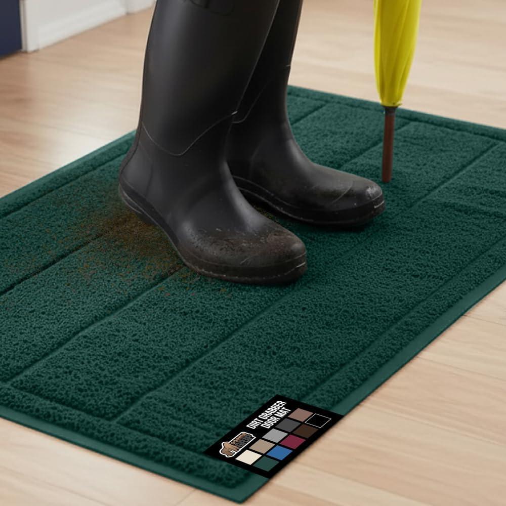 imageGORILLA GRIP Dirt Grabber Mesh Doormat LowProfile Stain and Fade Resistant Heavy Duty Quick Dry Striped Doormats Mats for Indoor or Outdoor Entry Shoe Scraper Garage Entrance Mat 47x35 Dark GrayHunter Green