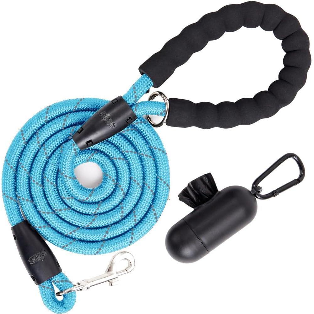 imageGORILLA GRIP Dog Leash Heavy Duty Reflective Rope Leashes for Large Medium Small Breed Dogs Puppy Training Essential for Walks Hikes Soft Handle Rotating Metal Clip Waste Bag Dispenser BlueBlue