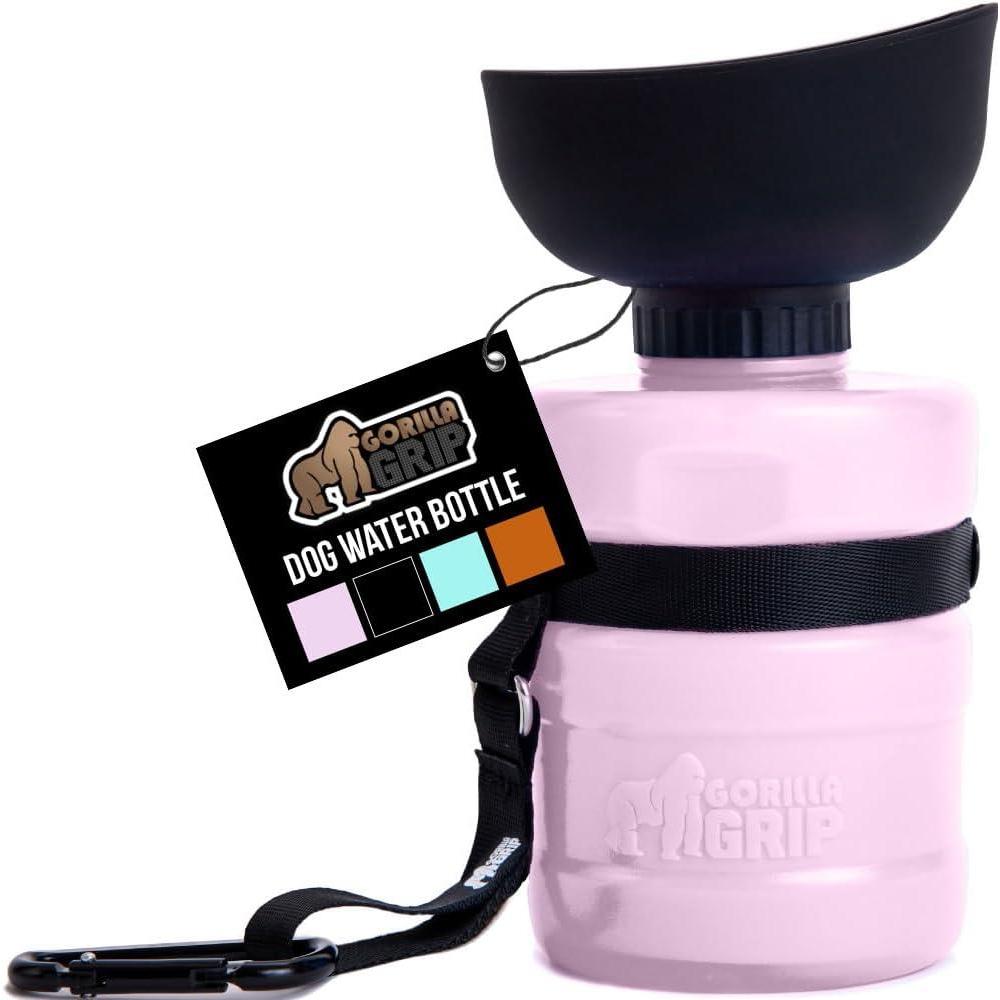 imageGORILLA GRIP Dog Water Bottle Portable Water Bowl Dispenser for Dogs 16 oz Leak Proof Pet Travel Squeeze Bottles Food Grade Silicone Pet Stocking to Go Puppy Essentials TurquoisePink