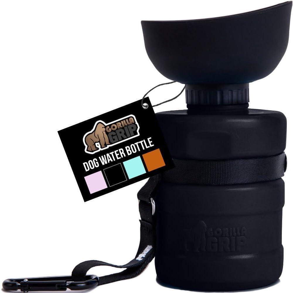 imageGORILLA GRIP Dog Water Bottle Portable Water Bowl Dispenser for Dogs 16 oz Leak Proof Pet Travel Squeeze Bottles Food Grade Silicone Pet Stocking to Go Puppy Essentials TurquoiseBlack