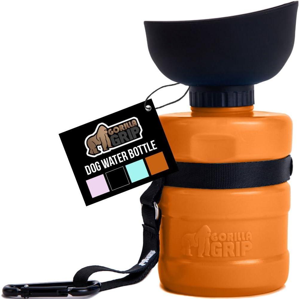 imageGORILLA GRIP Dog Water Bottle Portable Water Bowl Dispenser for Dogs 16 oz Leak Proof Pet Travel Squeeze Bottles Food Grade Silicone Pet Stocking to Go Puppy Essentials TurquoiseOrange