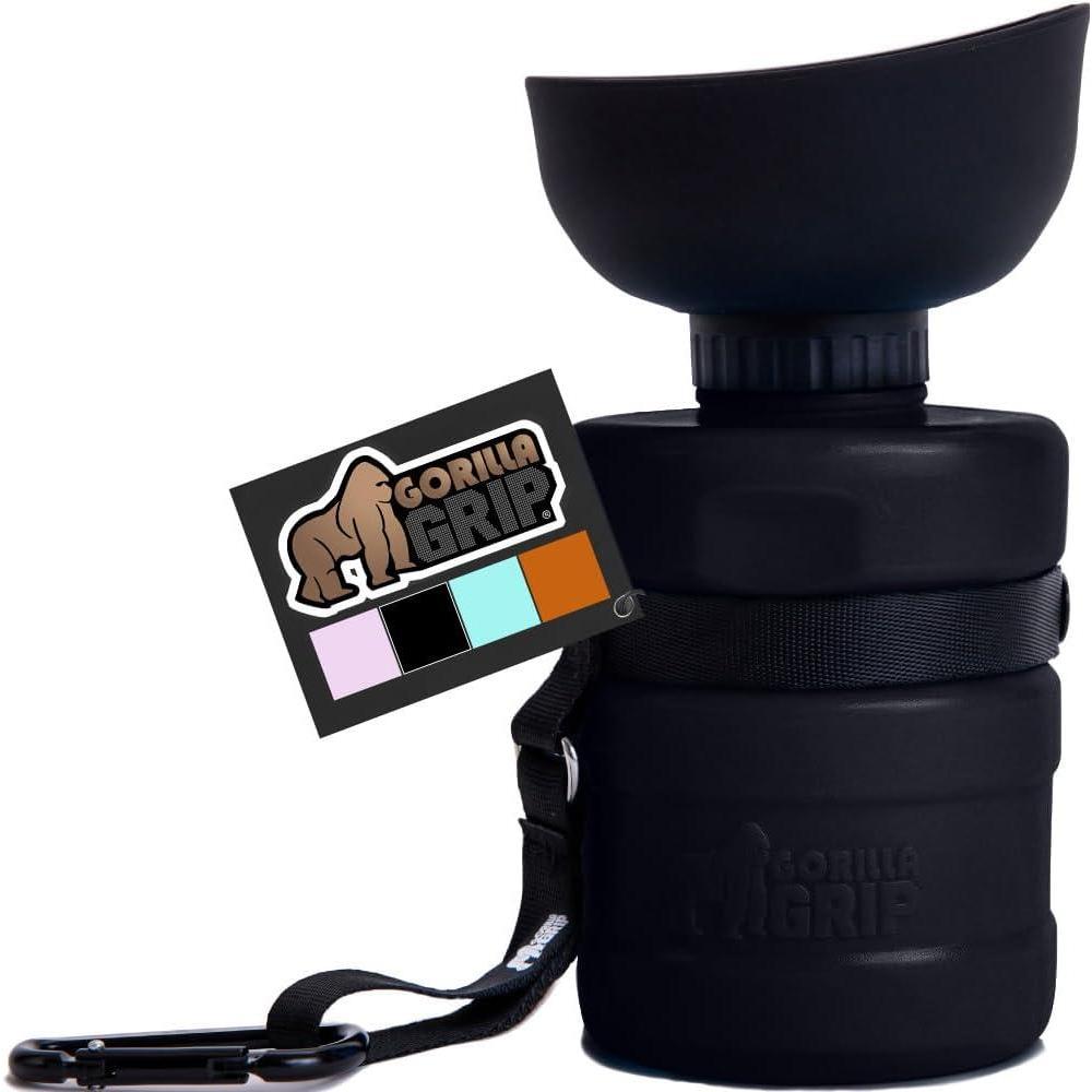 imageGORILLA GRIP Dog Water Bottle Portable Water Bowl Dispenser for Dogs 16 oz Leak Proof Pet Travel Squeeze Bottles Food Grade Silicone to Go Puppy Essentials Hiking Camping Trip Accessories Onyx