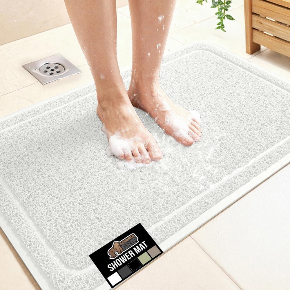imageGORILLA GRIP Exfoliating Bath and Shower Mat Textured Backing Soft LoofahStyle Foot Scrubber for Outside or Inside Bathtub Quick Dry Easy Drainage Tub Floor Mats Bathroom Essentials 24x16 GrayWhite