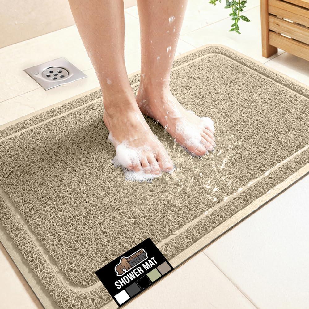 imageGORILLA GRIP Exfoliating Bath and Shower Mat Textured Backing Soft LoofahStyle Foot Scrubber for Outside or Inside Bathtub Quick Dry Easy Drainage Tub Floor Mats Bathroom Essentials 24x16 GrayBeige