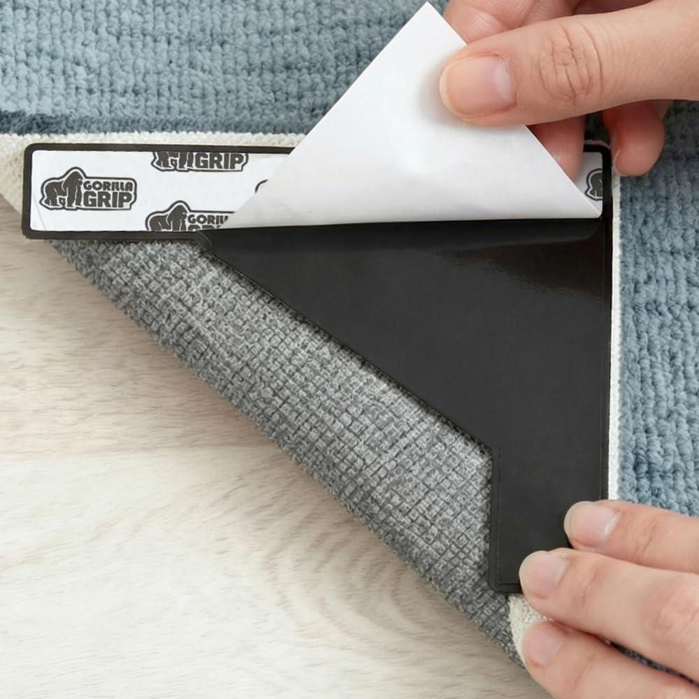 imageGORILLA GRIP Extra Wide Dual Sided Rug Gripper Pads Holds Carpet in Place on Hardwood Floors and Tile Removable Reusable Sticky Corner Grippers Universal Fit Floor Pad for Under Area Rugs 4 Pack4