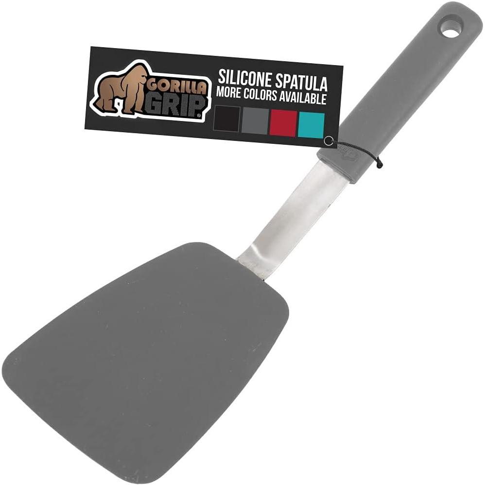 imageGORILLA GRIP Food Grade Flexible Silicone Spatula Heat Resistant Head for Nonstick Frying Pan Patented Soft Rubber Handle for Comfort NonScratch Kitchen Turner Flip Eggs Burgers 116 in BlackGray