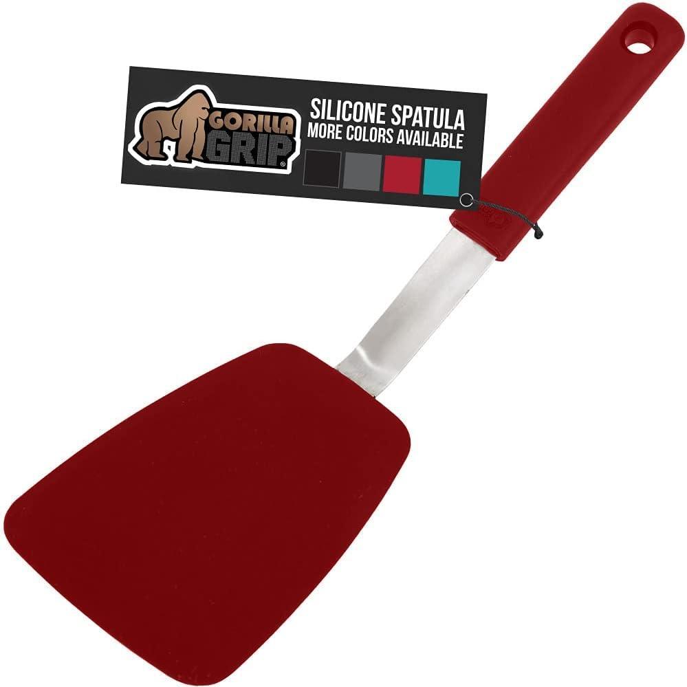 imageGORILLA GRIP Food Grade Flexible Silicone Spatula Heat Resistant Head for Nonstick Frying Pan Patented Soft Rubber Handle for Comfort NonScratch Kitchen Turner Flip Eggs Burgers 116 in BlackRed