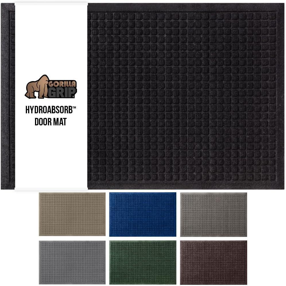 imageGORILLA GRIP Front Door Mat Indoor Outdoor Ultra Absorbent HydroAbsorb Doormat Absorbs Up to 17 Cups of Water Stain and Fade Resistant Rubber Backing Doormats Captures Dirt 29x17 GreyBlack