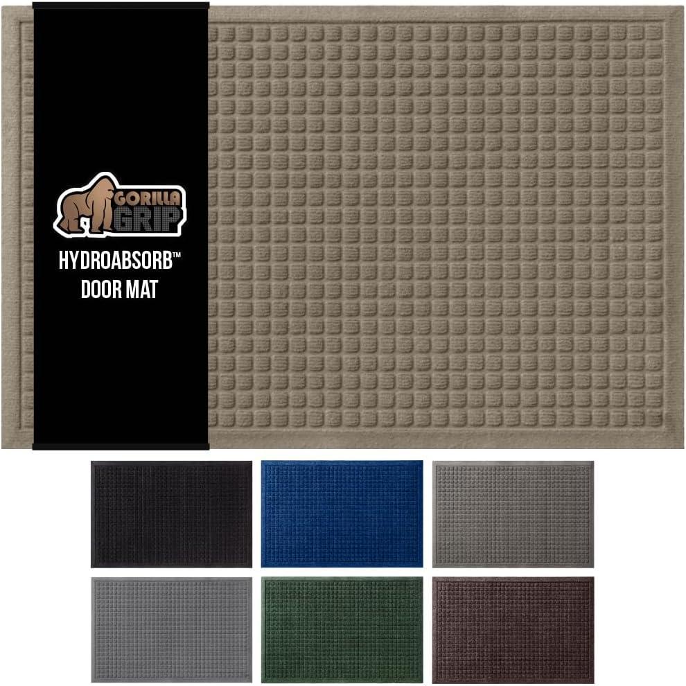 imageGORILLA GRIP Front Door Mat Indoor Outdoor Ultra Absorbent HydroAbsorb Doormat Absorbs Up to 17 Cups of Water Stain and Fade Resistant Rubber Backing Doormats Captures Dirt 29x17 GreyBeige