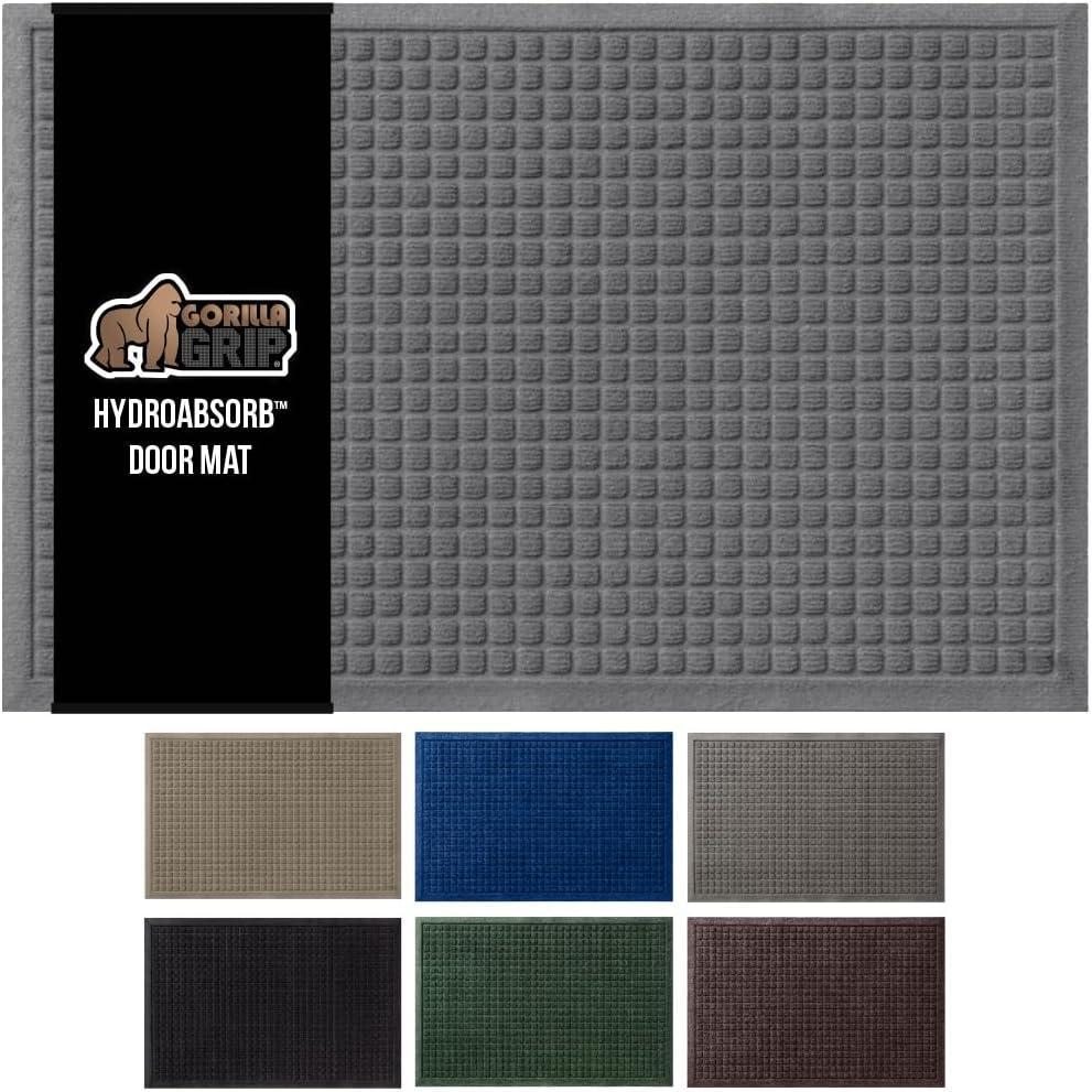 imageGORILLA GRIP Front Door Mat Indoor Outdoor Ultra Absorbent HydroAbsorb Doormat Absorbs Up to 17 Cups of Water Stain and Fade Resistant Rubber Backing Doormats Captures Dirt 29x17 GreyGrey