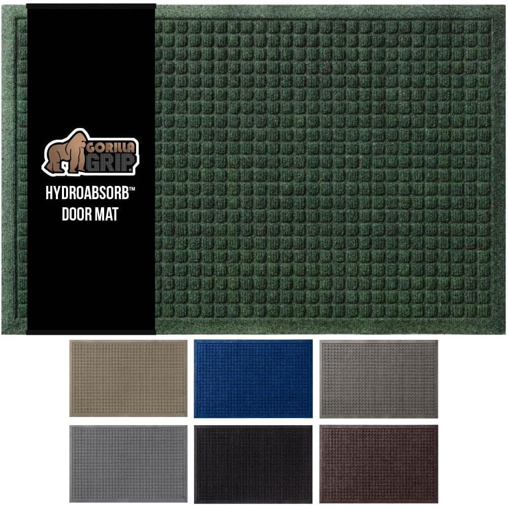 imageGORILLA GRIP Front Door Mat Indoor Outdoor Ultra Absorbent HydroAbsorb Doormat Absorbs Up to 17 Cups of Water Stain and Fade Resistant Rubber Backing Doormats Captures Dirt 29x17 GreyGreen