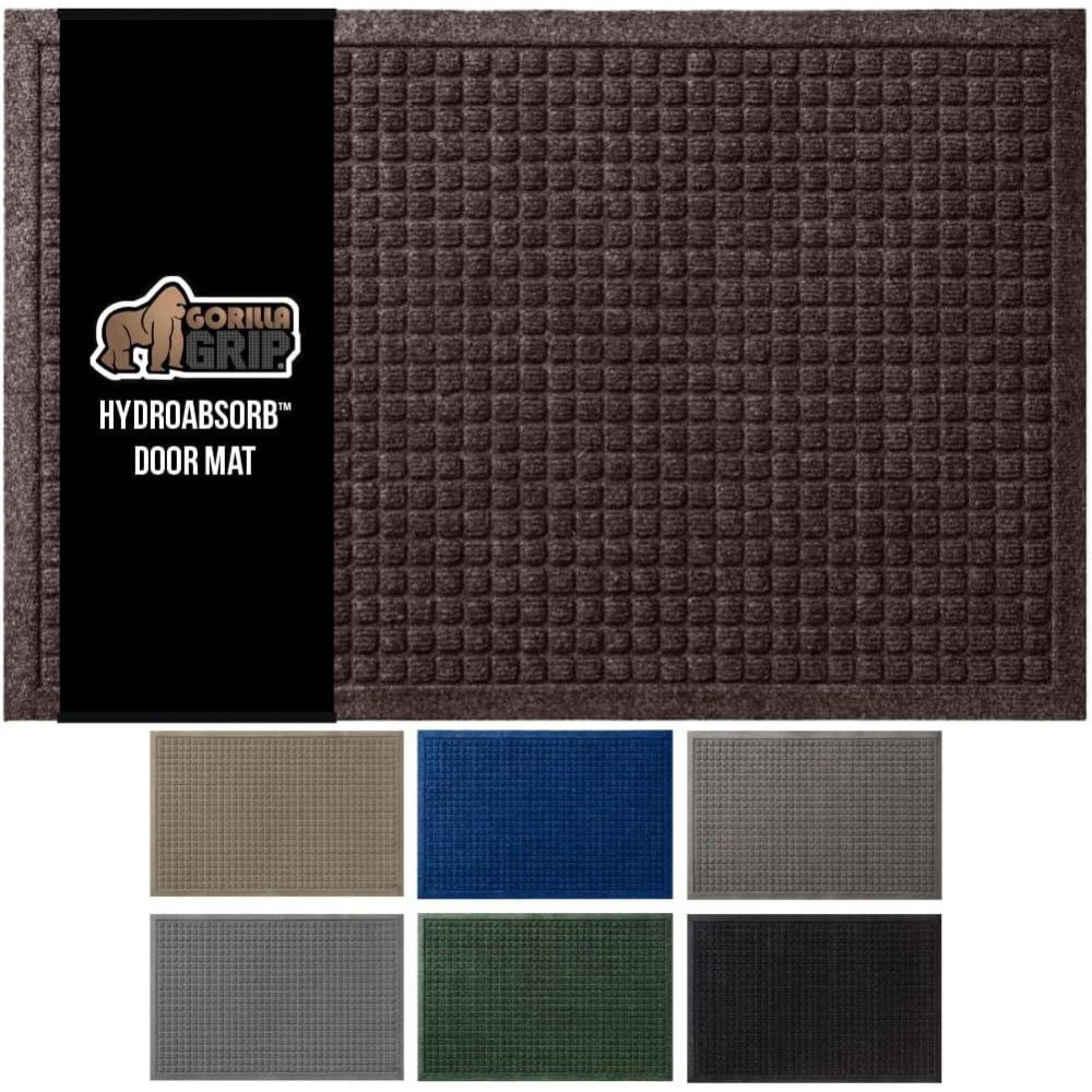 imageGORILLA GRIP Front Door Mat Indoor Outdoor Ultra Absorbent HydroAbsorb Doormat Absorbs Up to 17 Cups of Water Stain and Fade Resistant Rubber Backing Doormats Captures Dirt 29x17 GreyCoffee
