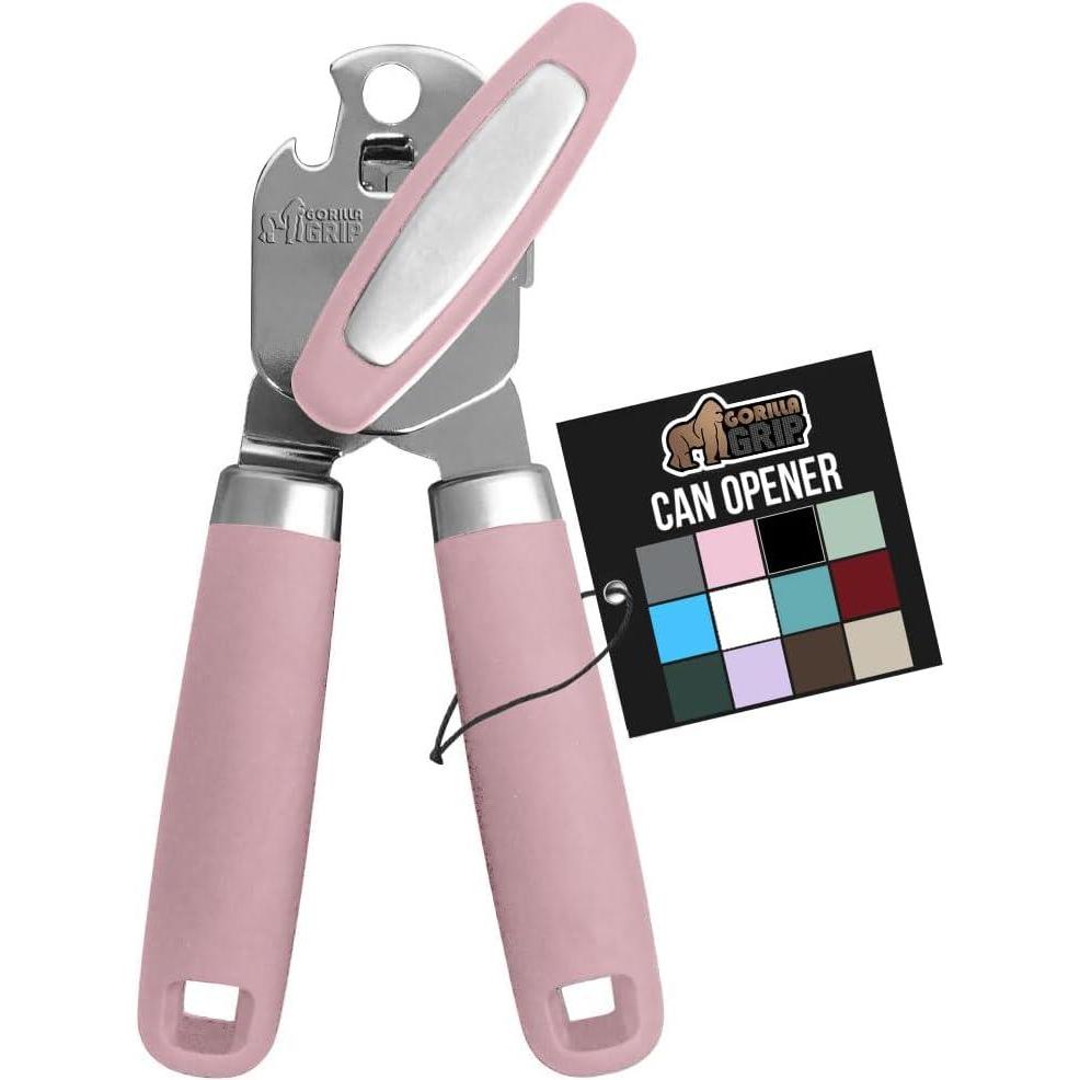 imageGORILLA GRIP Heavy Duty Stainless Steel Smooth Edge Manual Can Opener and Bottle Openers Soft Comfortable Handle Oversized Handheld Turn Knob US Designed Multifunctional Kitchen Tool BlackPink