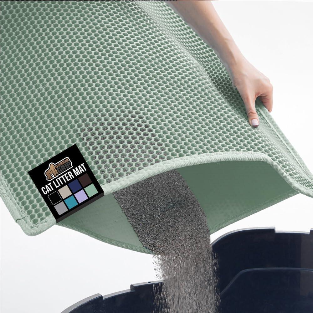 imageGORILLA GRIP Honeycomb Cat Litter Box Mat Two Layer Trapping Waste Mats Soft On Paws Litter Box Supplies and Essentials for Indoor Cats Traps Excess Water Resistant for Floors 30x24 GraySage