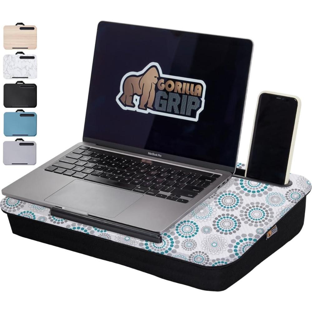imageGORILLA GRIP Laptop Lap Desk with Phone Holder Pillow Cushion Desks Fit Laptops up to 156 Gifts for Home Portable Travel Workstation Tray Ledge Keep Computers in Place Light Wood ColorSpiral