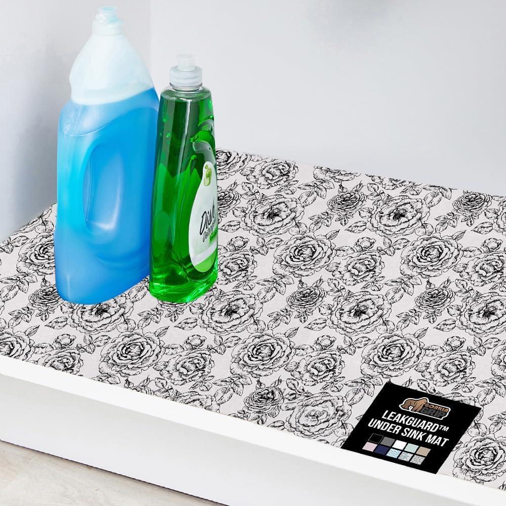 imageGORILLA GRIP LeakGuard NonAdhesive Under Sink Mat for Kitchen Cabinet Waterproof Quick Dry Shelf Liner Durable Absorbent Felt Mats for Bathroom Sinks Cabinets Dresser Easy to Trim 24x30 CharcoalFloral Gray